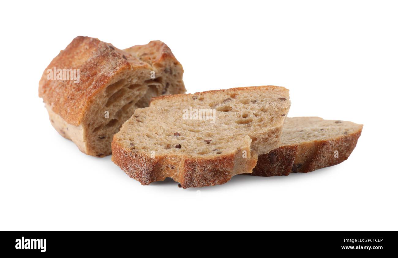Pieces of fresh buckwheat baguette on white background Stock Photo - Alamy