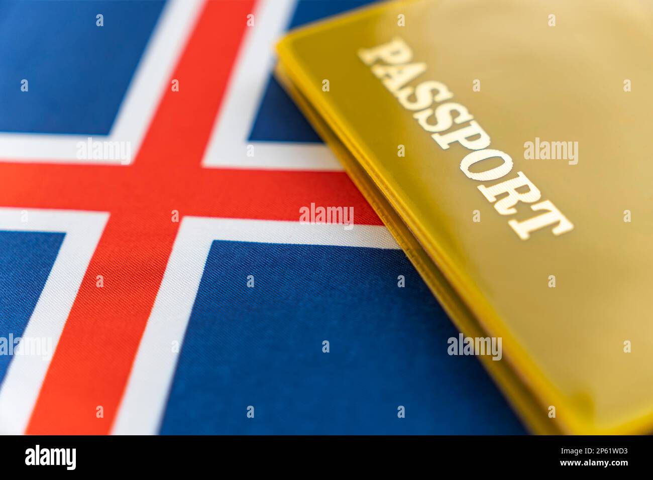 Flag of Iceland with passport. Travel visa and citizenship concept