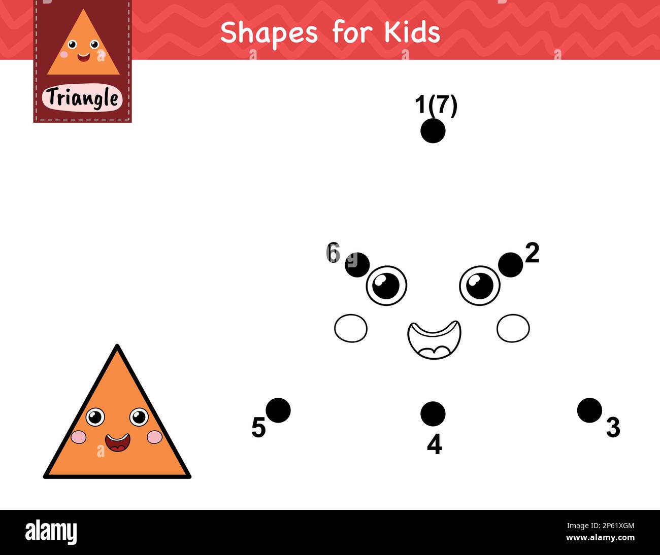 Dot to dot game for kids. Connect the dots and draw a cute triangle