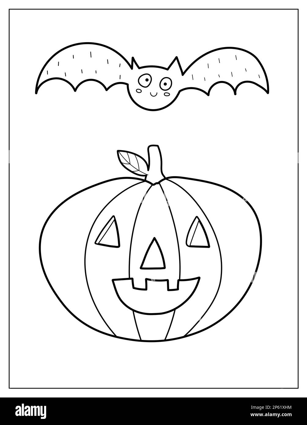 Bat Halloween Coloring Pages - Halloween Coloring Page With Cute Pumpkin And Bat Spooky Print For Coloring Book 2P61XHM 