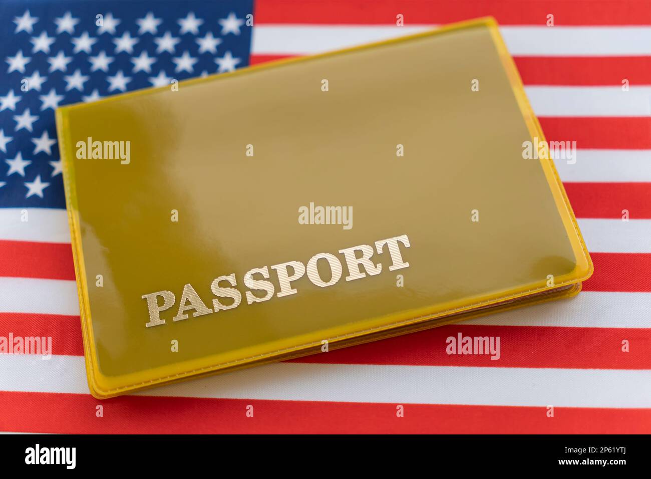 Flag of USA with passport. Travel visa and citizenship concept. residence  permit in the country. a yellow document with the inscription passport is  on Stock Photo - Alamy