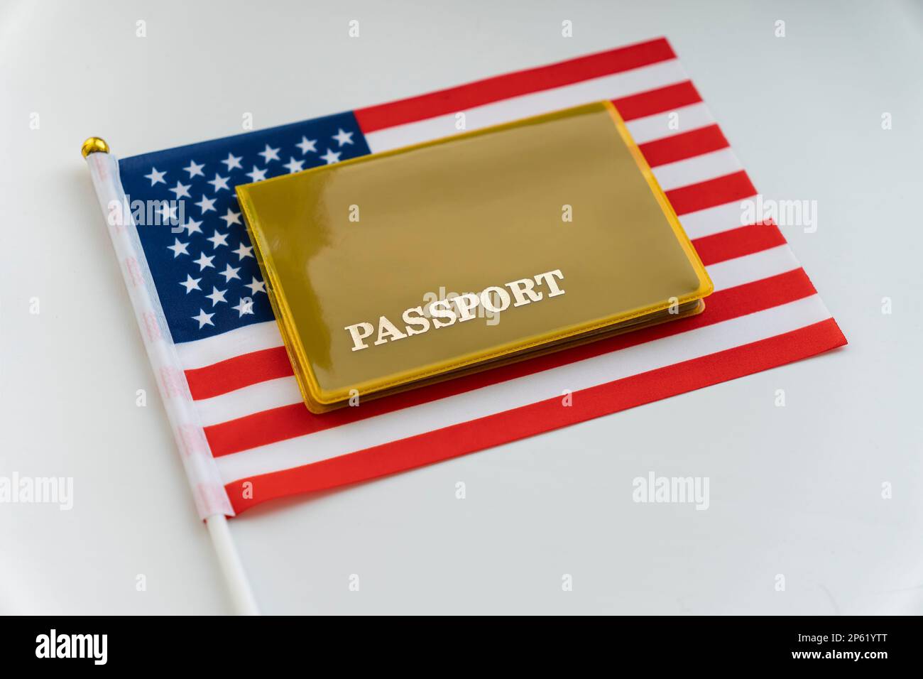 Flag of USA with passport. Travel visa and citizenship concept