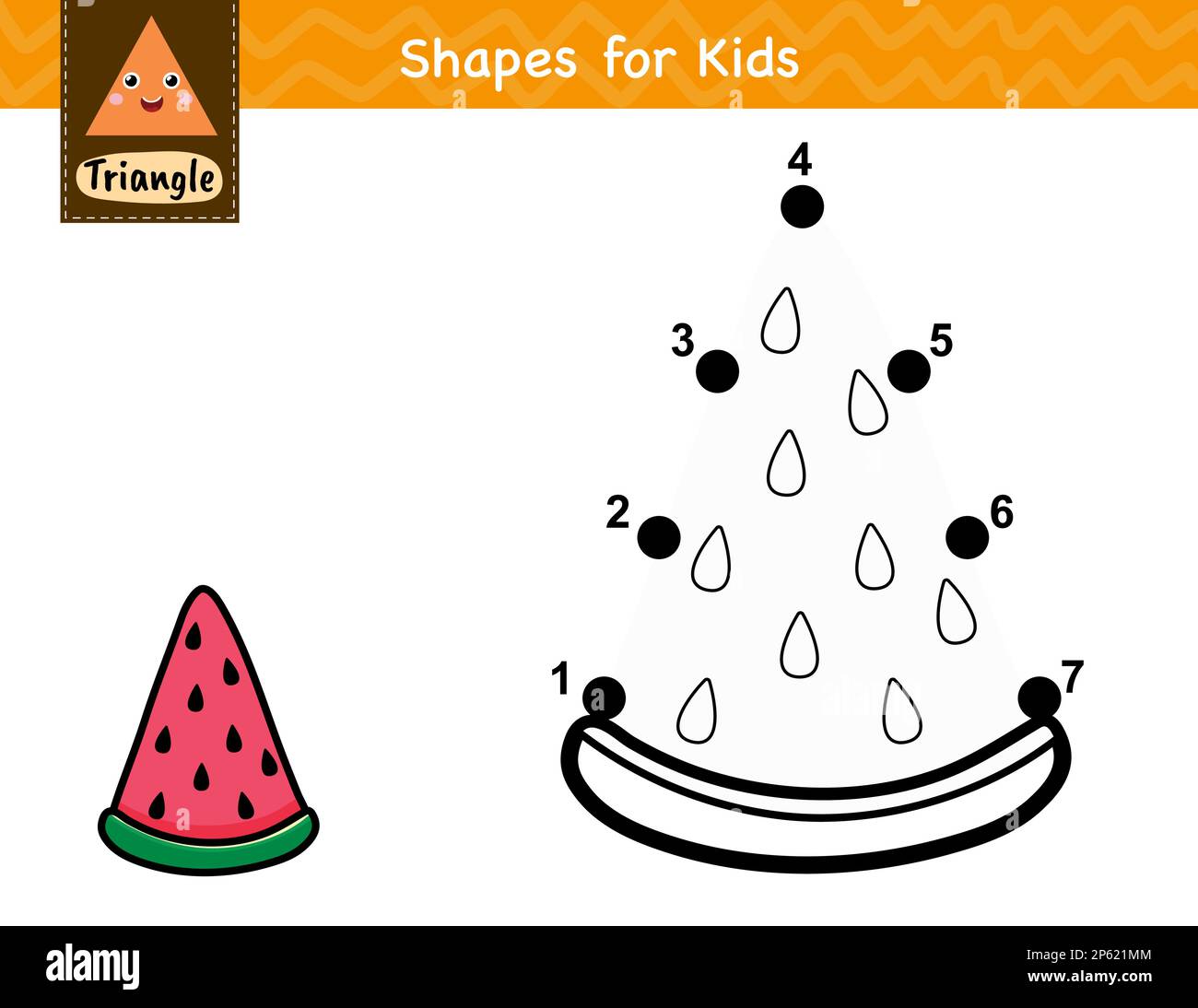 Dot to dot game for kids. Connect the dots and draw a watermelon slice ...