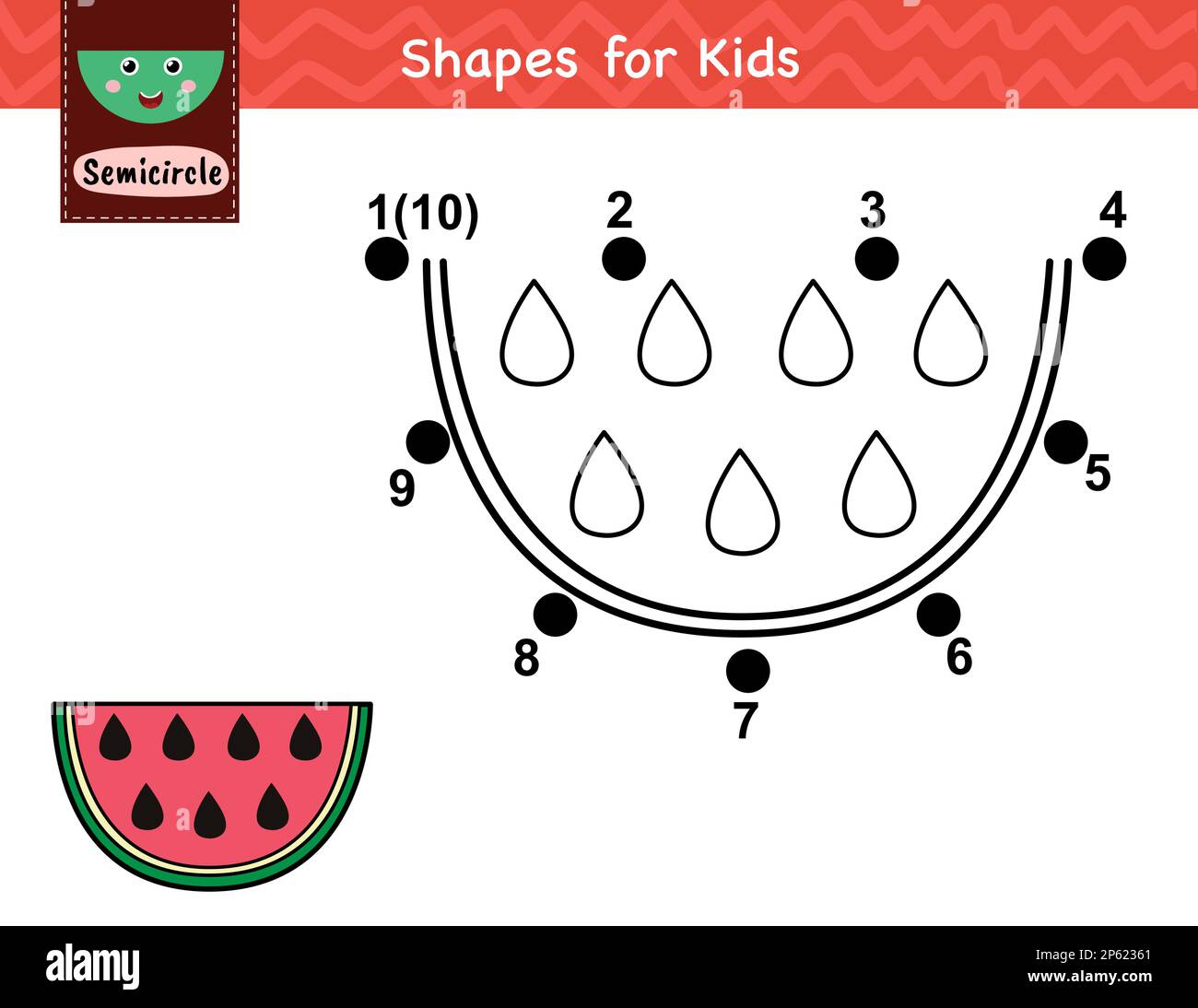 Dot to dot game for kids. Connect the dots and draw a watermelon slice