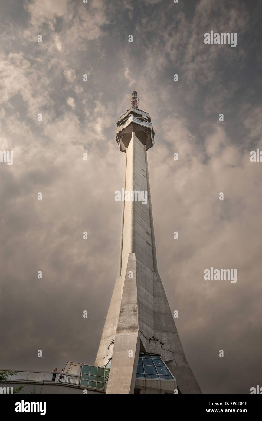 Picture of the Avala tower seen from below. The Avala Tower is a 204.68