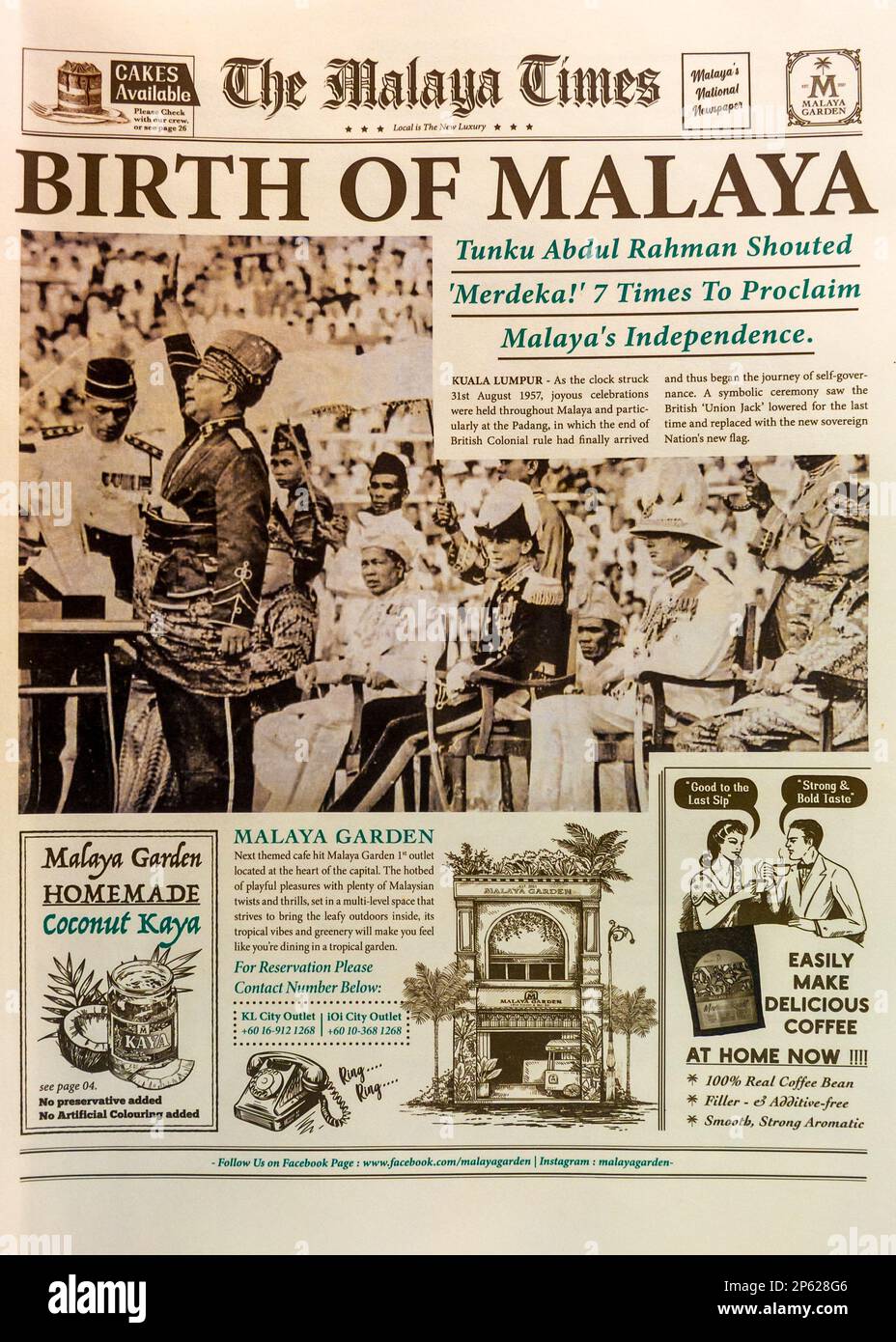 The Birth of Malaya, Independence as reported in the Malaya Times Stock Photo