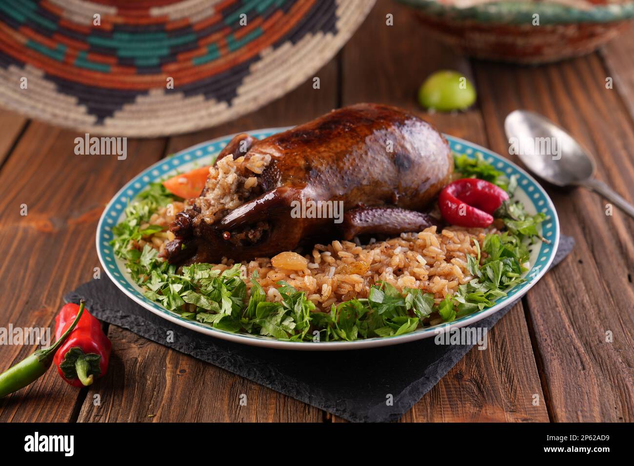 Arabic Cuisine; Egyptian traditional stuffed pigeon or "Hamam Mahshi