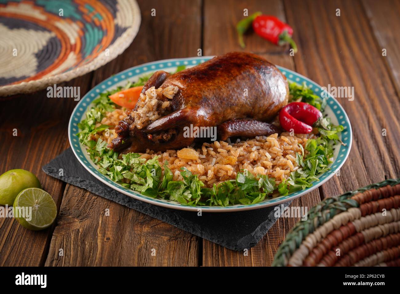 Arabic Cuisine; Egyptian traditional stuffed pigeon or "Hamam Mahshi