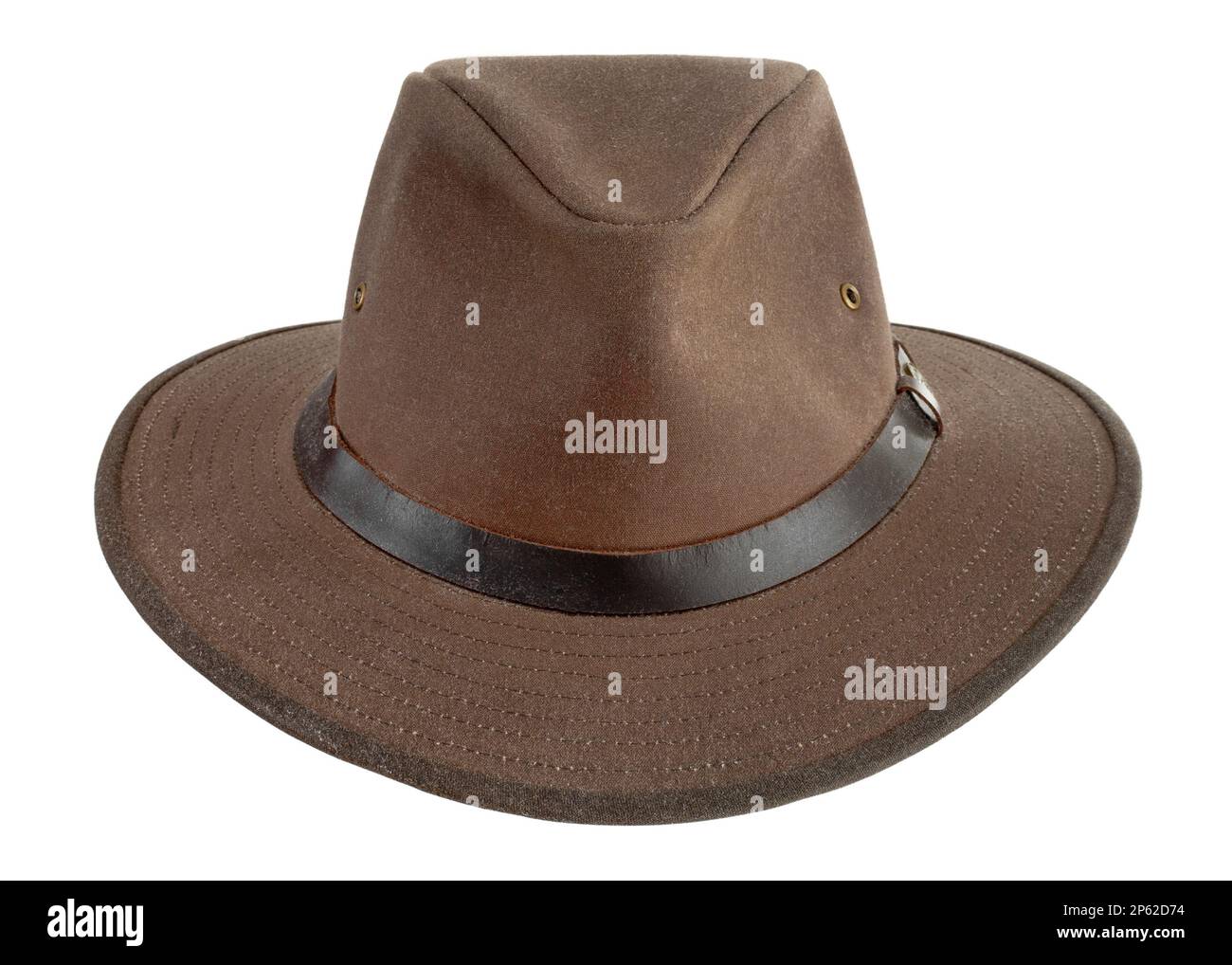 Brown Australian style designer bush hat on white Stock Photo