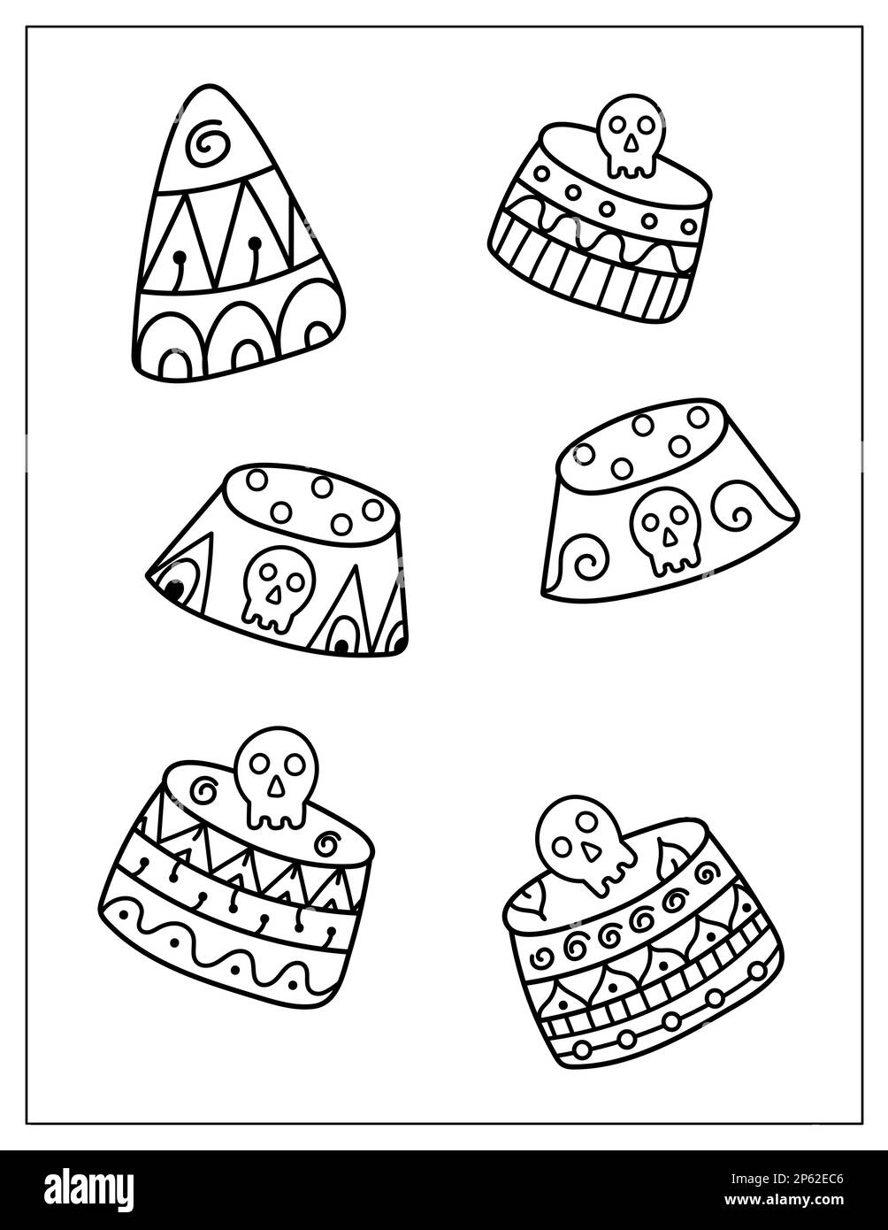 Happy Halloween coloring page with spooky cupcakes. Halloween sweets print Stock Vector