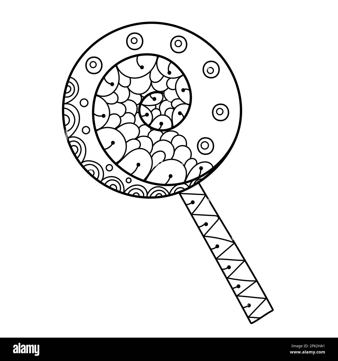 Candy in zentangle style coloring page. Halloween print with lettering for coloring book Stock Vector