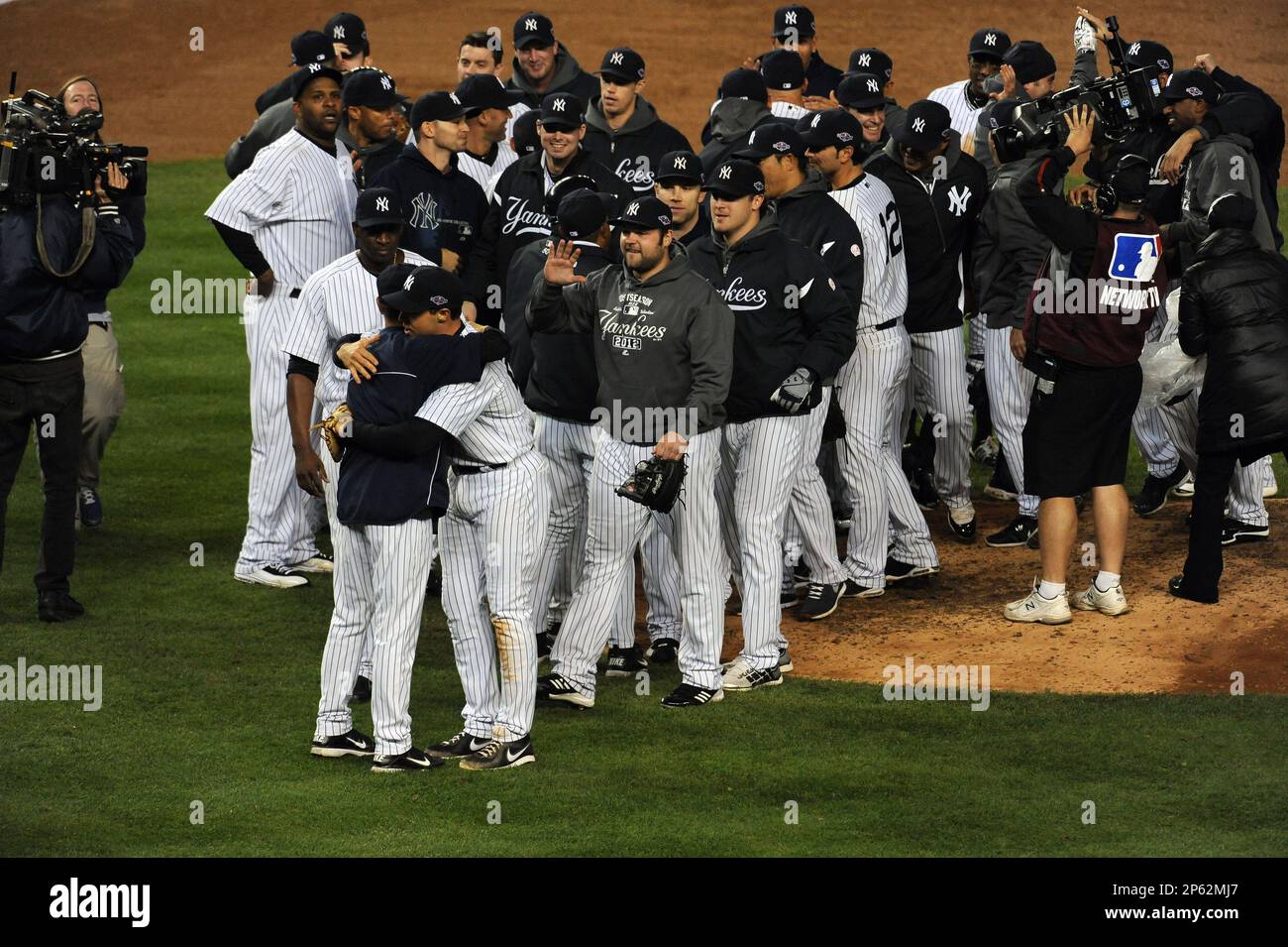 New York Yankees celebrate winning the 2009 World Series at Yankee Stadium  in New York, Wednesday, November 4, 2009. The Yankees defeated the Phillies  7-3 in Game 6. (Photo by Yong Kim/Philadelphia