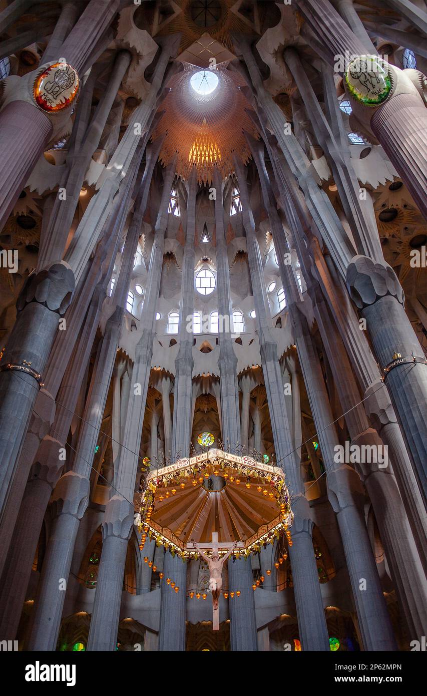 Interior of Basilica Sagrada Familia,apse, Barcelona, Catalonia, Spain Stock Photo