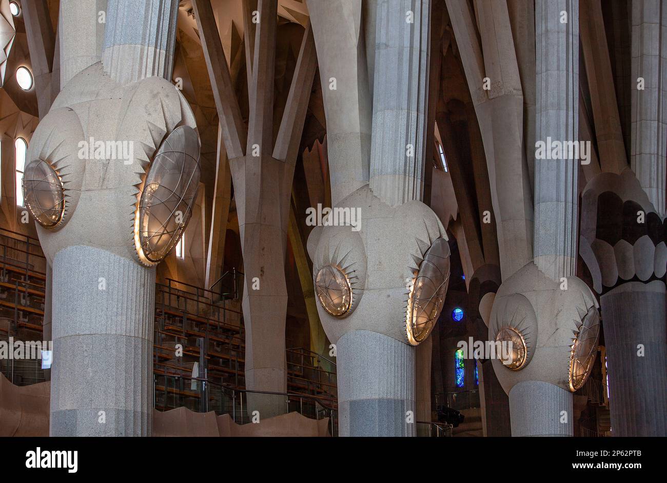 Detail of columns,Interior of Basilica Sagrada Familia,nave, Barcelona ...