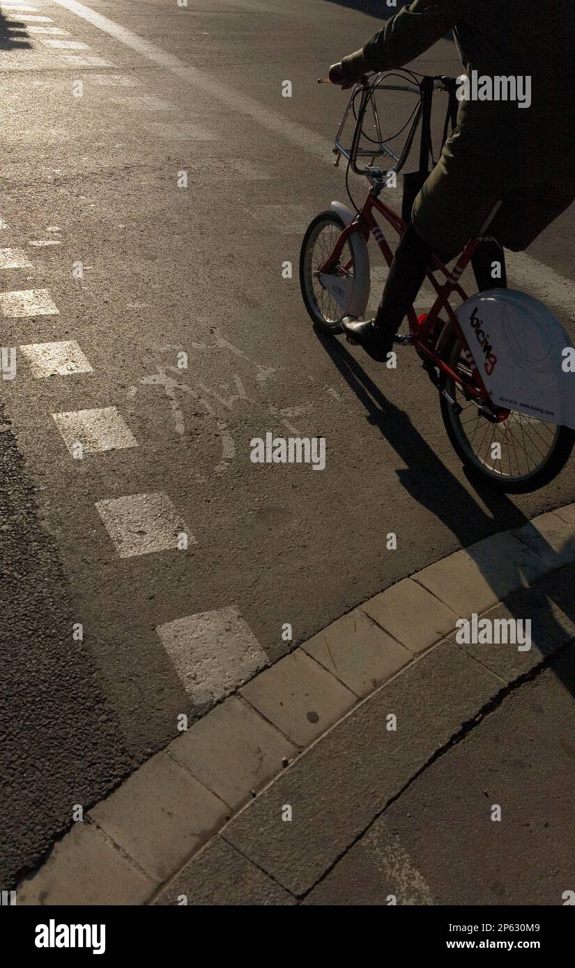Barcelona: Bike lane in Diagonal Avenue Stock Photo