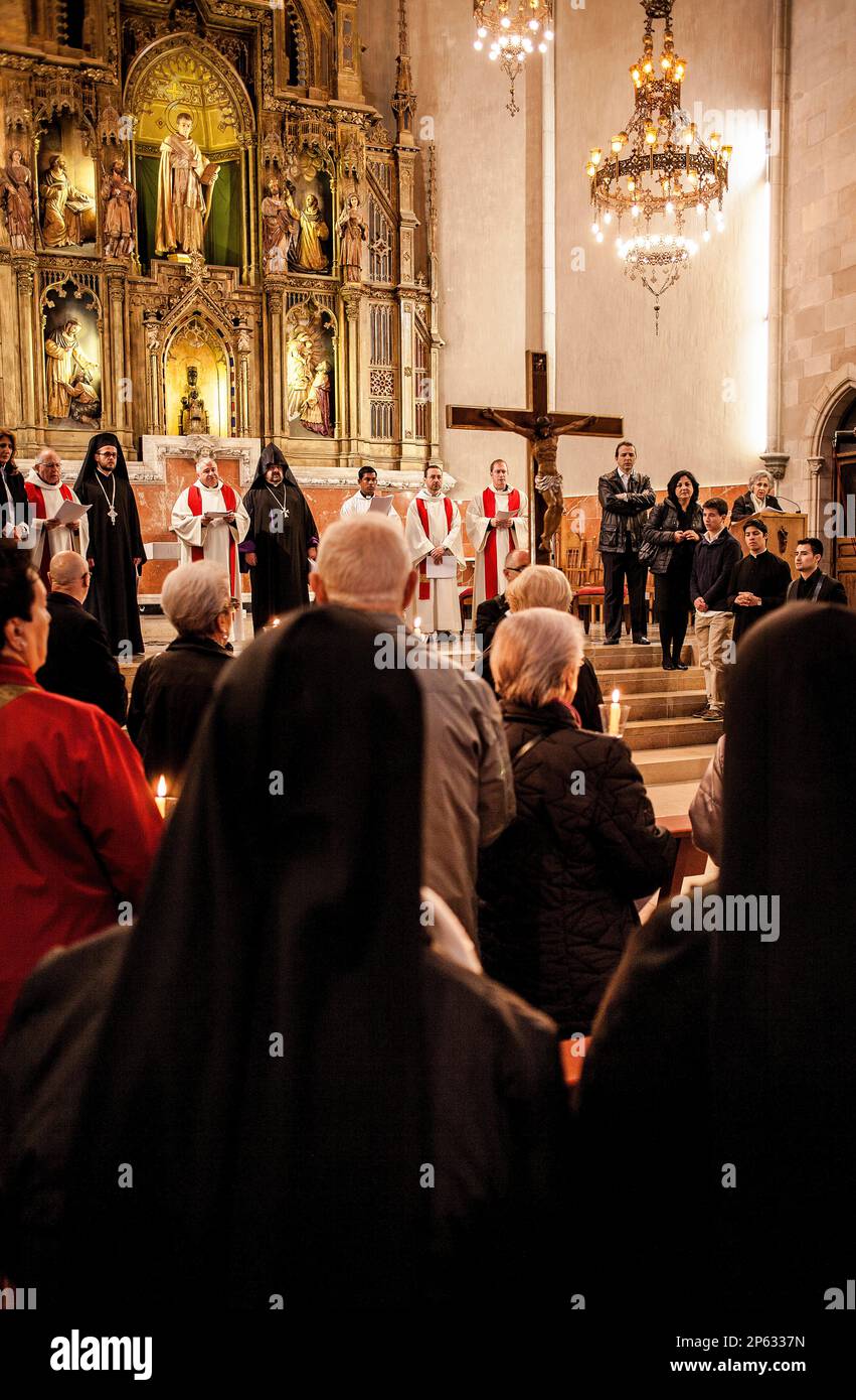 Representation,Way of the Cross, Good Friday,Easter week,church of Sant Ramon de Penyafort ,Barcelona, Catalonia, Spain Stock Photo