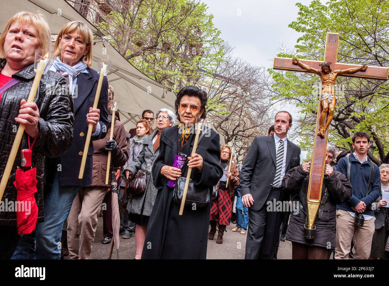 Representation,Way of the Cross, Good Friday,Easter week,from church of Sant Ramon de Penyafort to church of la Mare de DÃƒÂ©u dels Ãƒâ‚¬ngels,Rambla Stock Photo