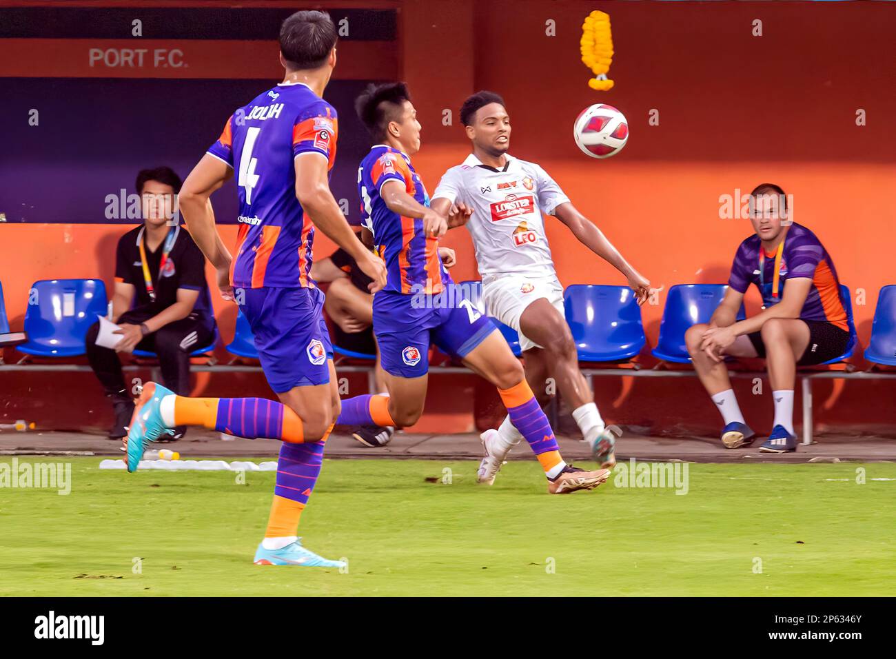 Professional Thai football match at PAT Stadium, Bangkok, Thailand