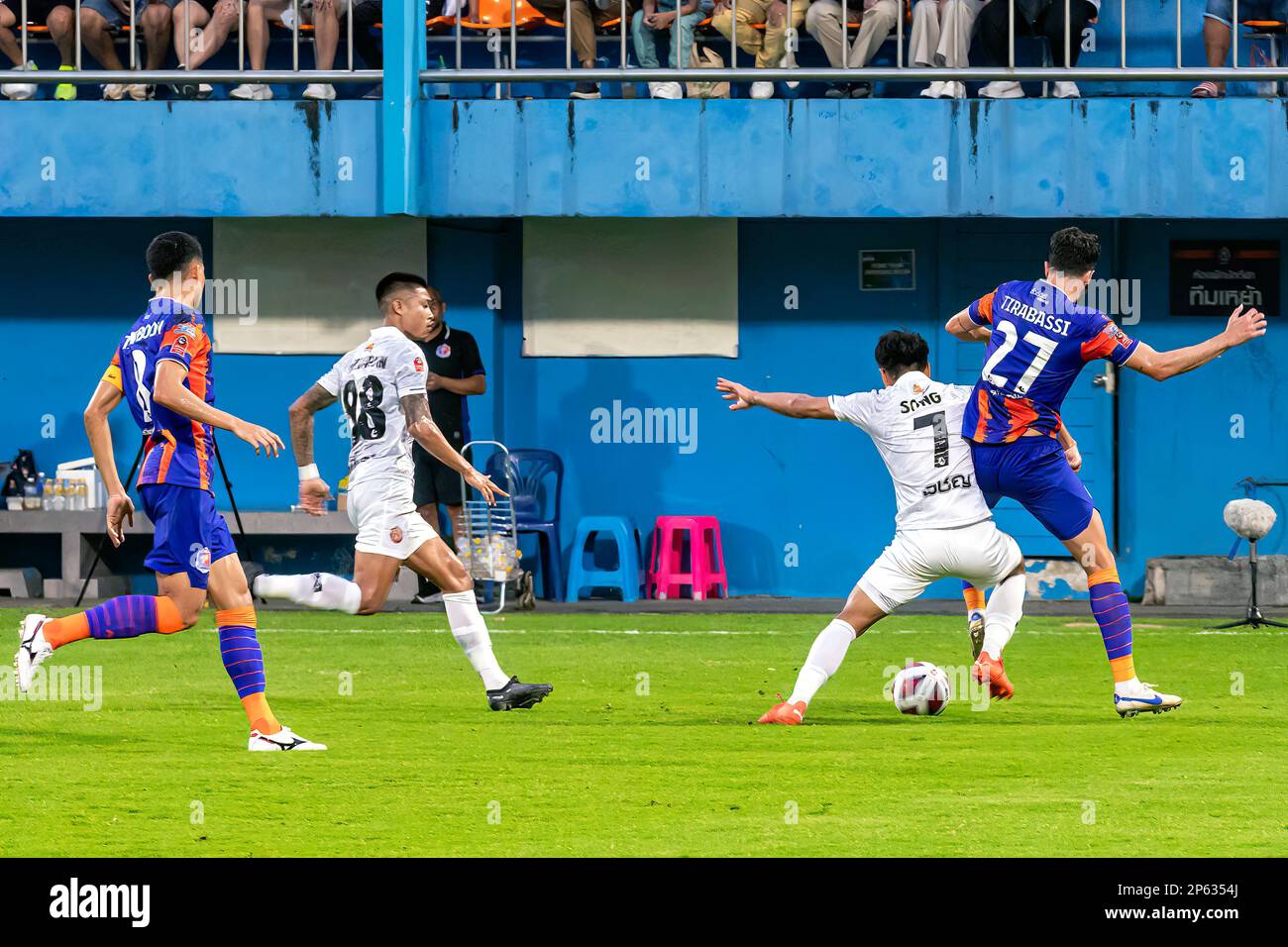 Professional Thai football match at PAT Stadium, Bangkok, Thailand