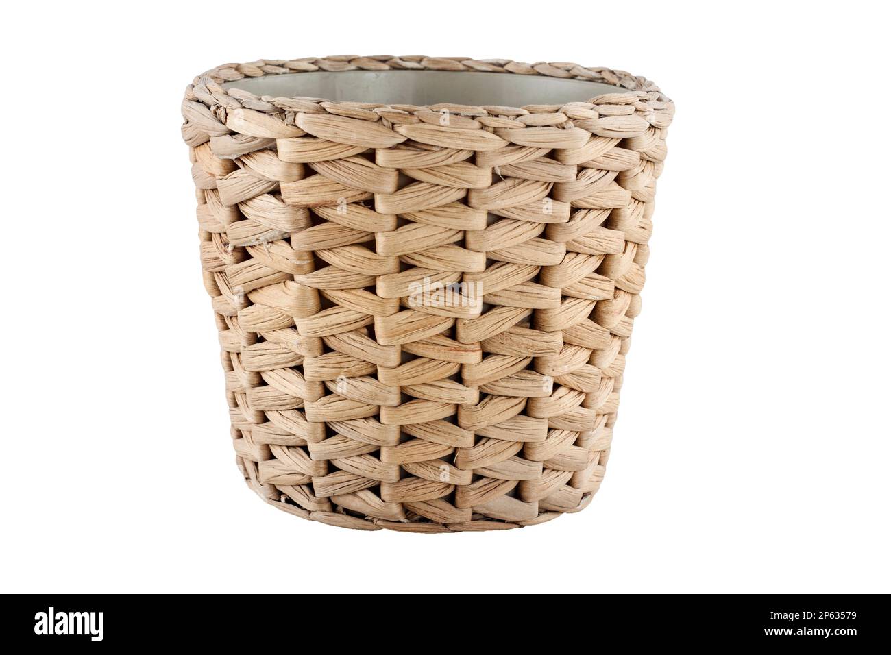 Empty wicker pot isolated on white background Stock Photo