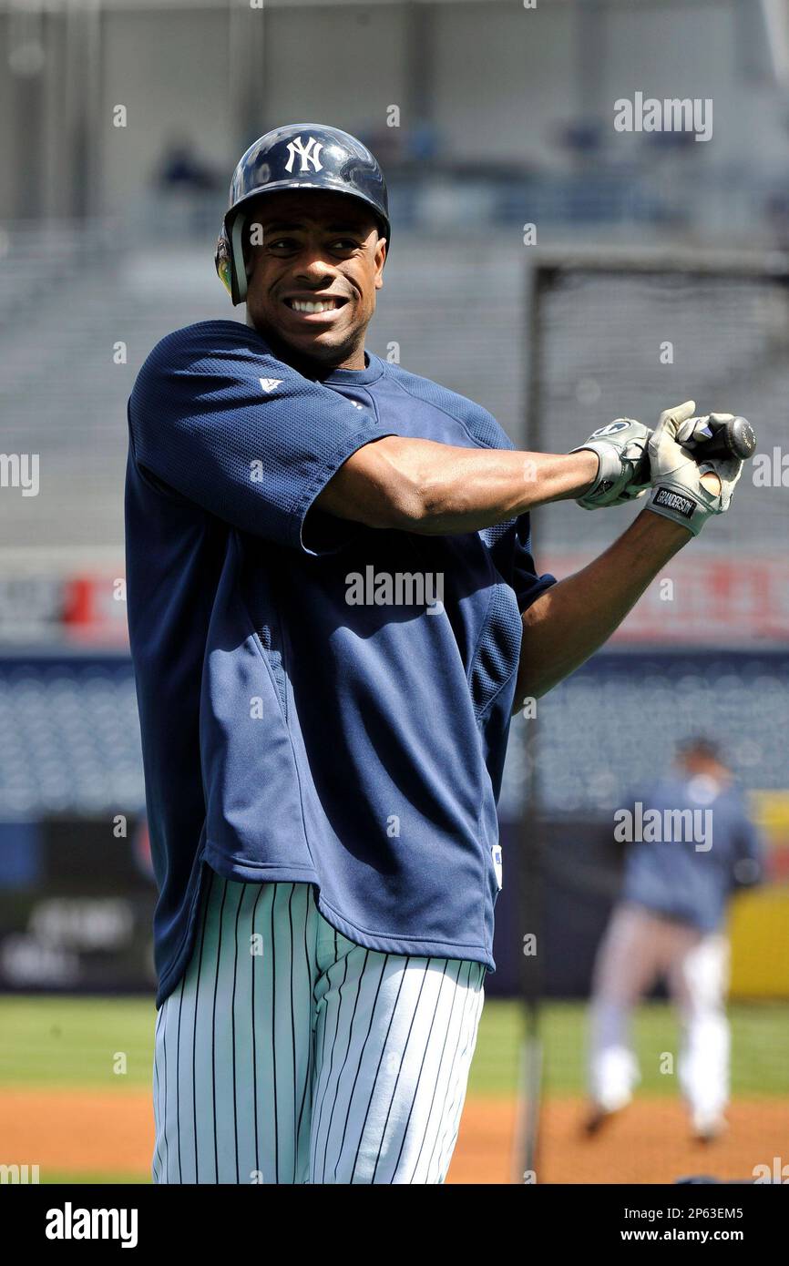 April 02, 2011; Bronx, NY, USA; New York Yankees outfielder Curtis  Granderson (14) before game against the Detroit Tigers at Yankee Stadium.  Yankees defeated the Tigers 10-6. (Tomasso De Rosa/Four Seam Images