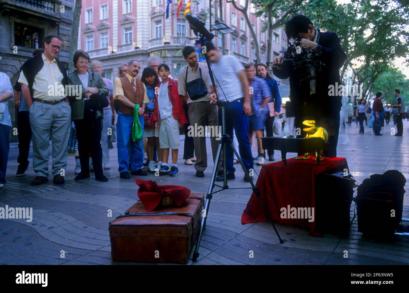 Barcelona: Las Ramblas. Street Performer. Stock Photo