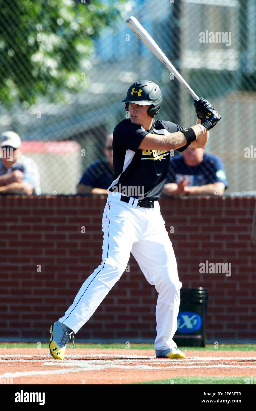 Austin Meadows #28 of Grayson High School in Loganville, Georgia playing  for the Atlanta Braves scout team during the East Coast Pro Showcase at  Alliance Bank Stadium on August 1, 2012 in