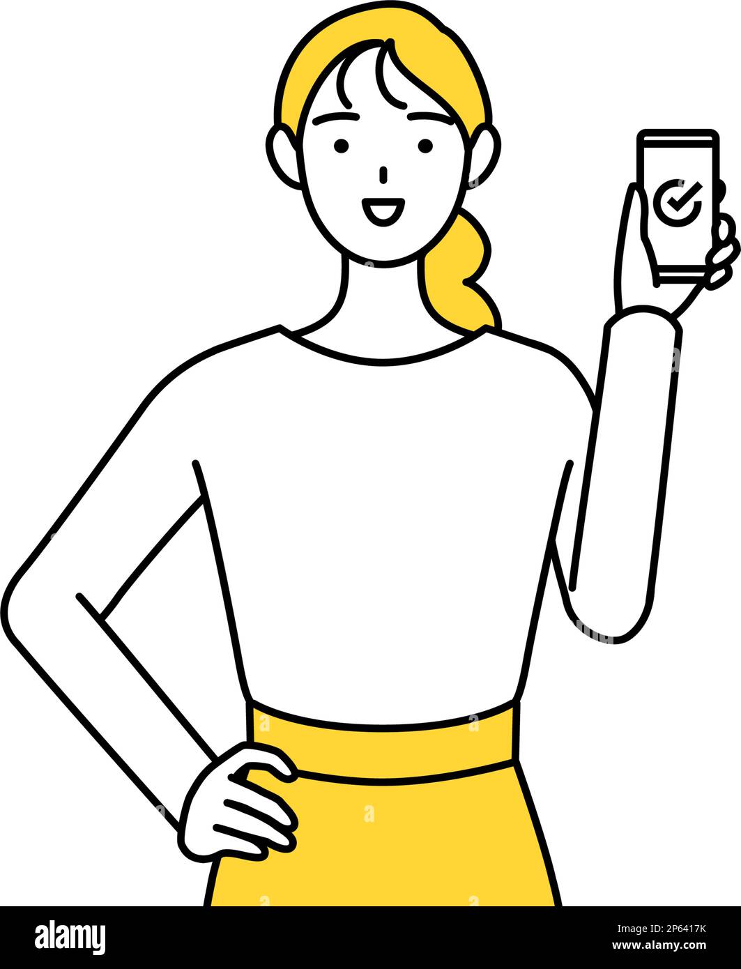 A casually dressed young woman using a smartphone at work, Vector Illustration Stock Vector