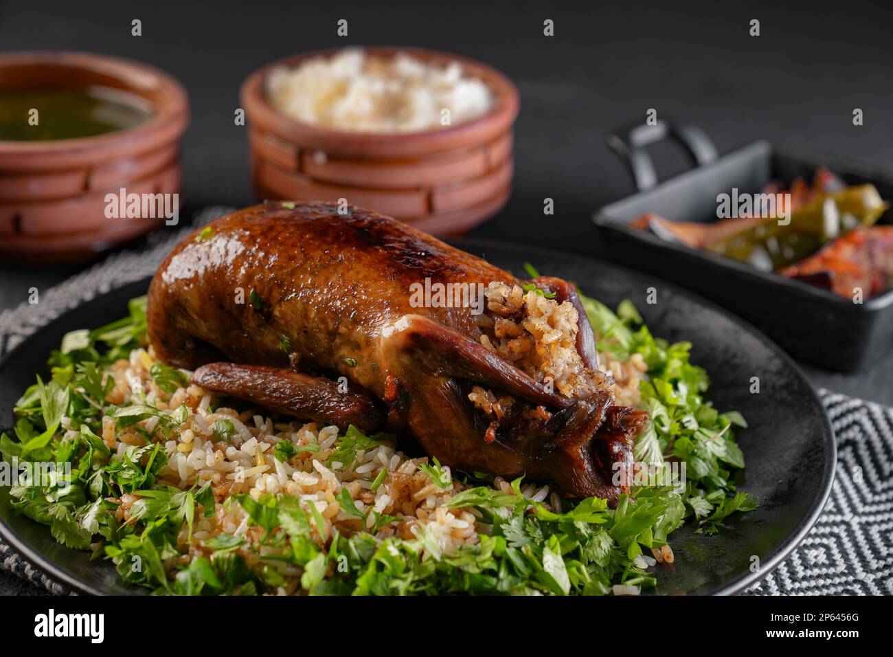 Arabic Cuisine; Egyptian traditional stuffed pigeon or "Hamam Mahshi