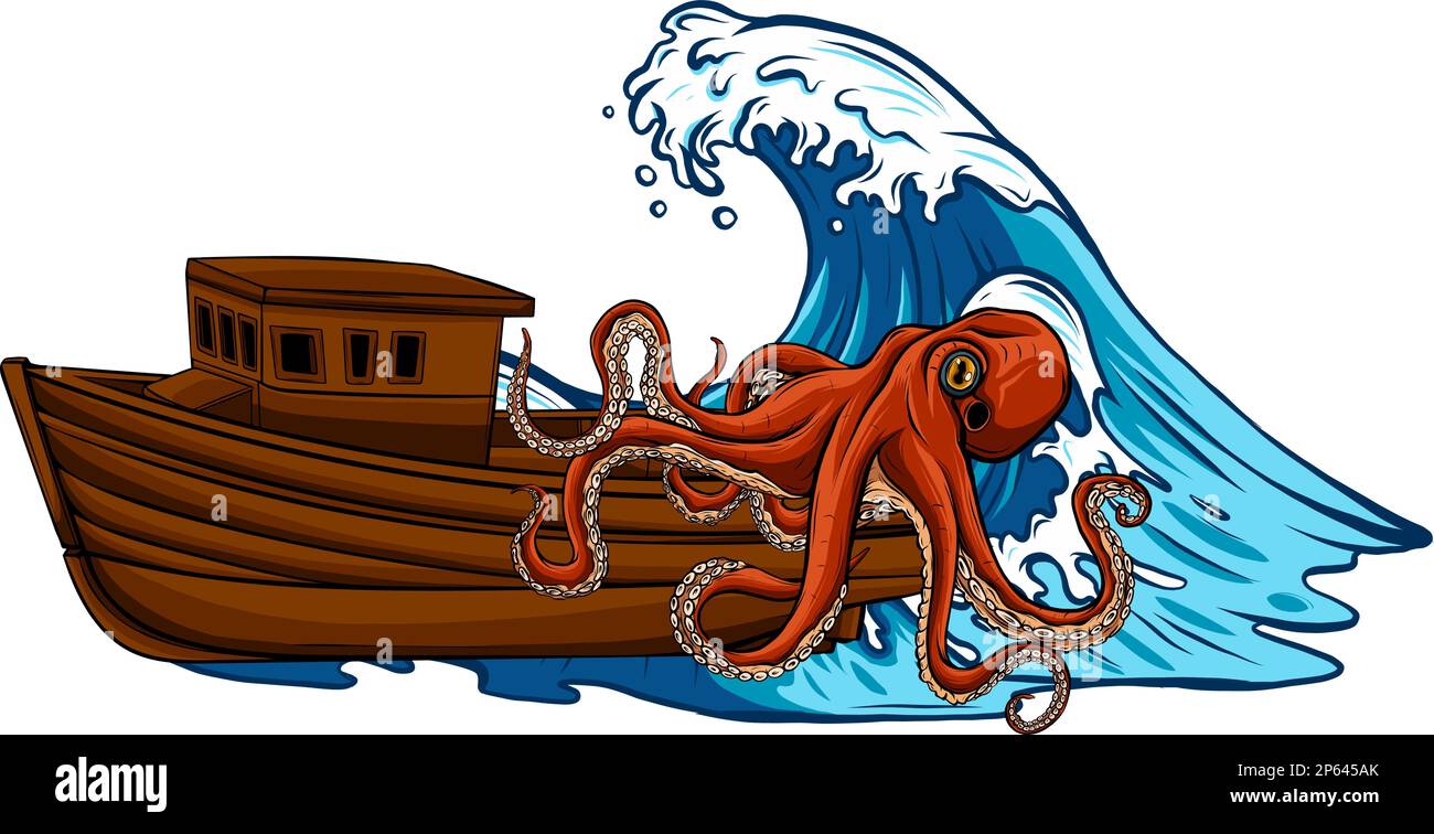 Giant octopus catches ship vector illustration Stock Vector Image & Art