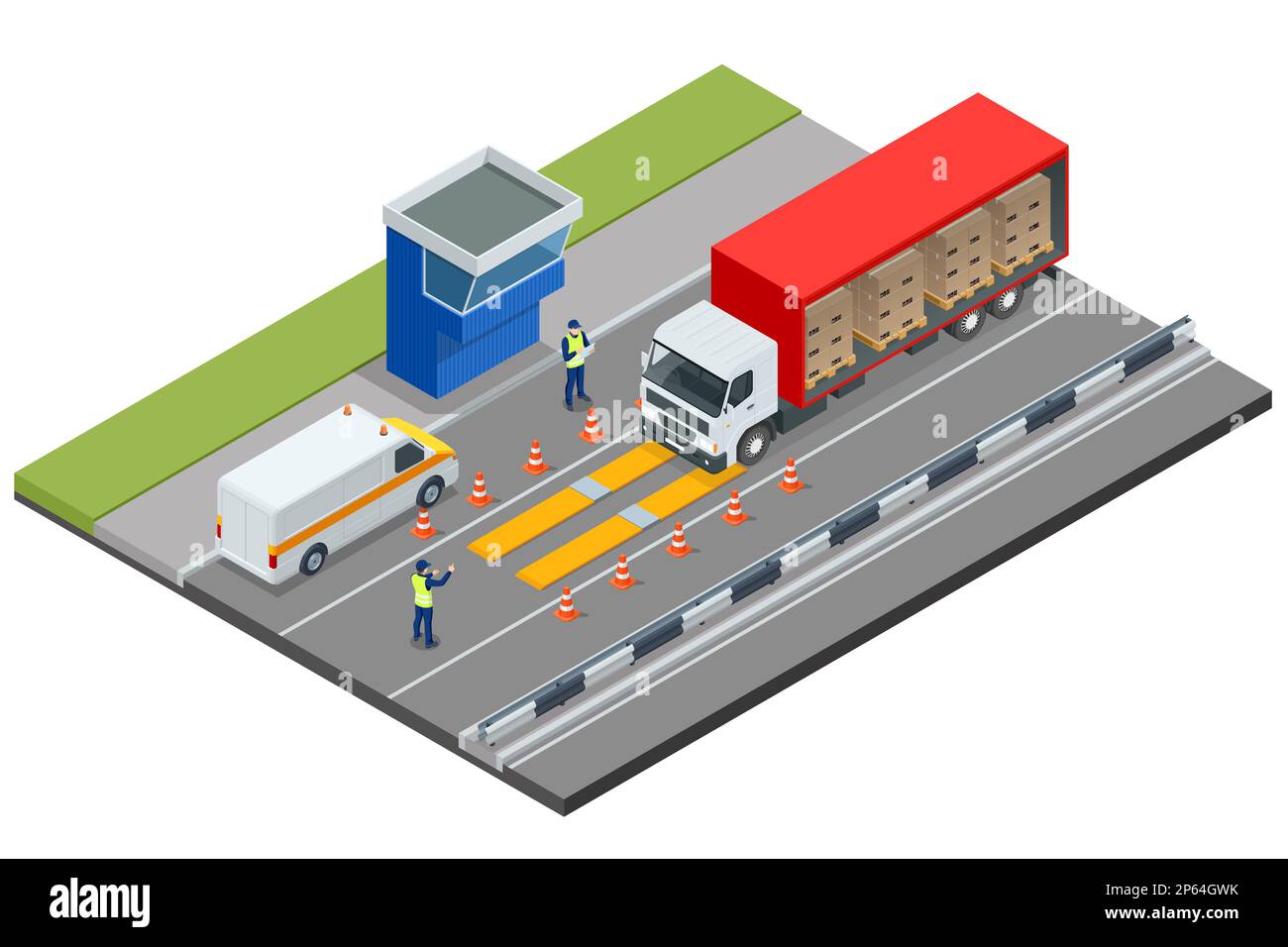 Isometric Container car on the weighing scale Cargo transport, Truck