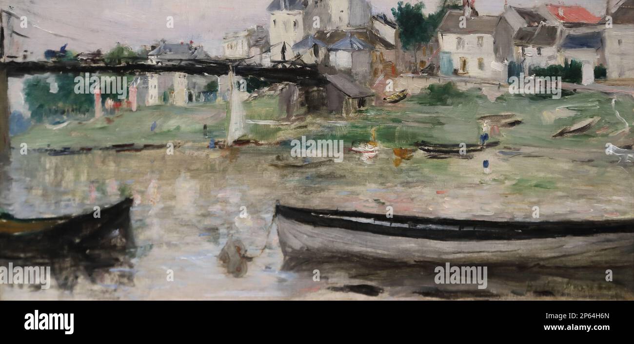 Boats on the River Seine by French Impressionist painter Berthe Morisot at the Wallraf-Richartz Museum, Cologne, Germany Stock Photo