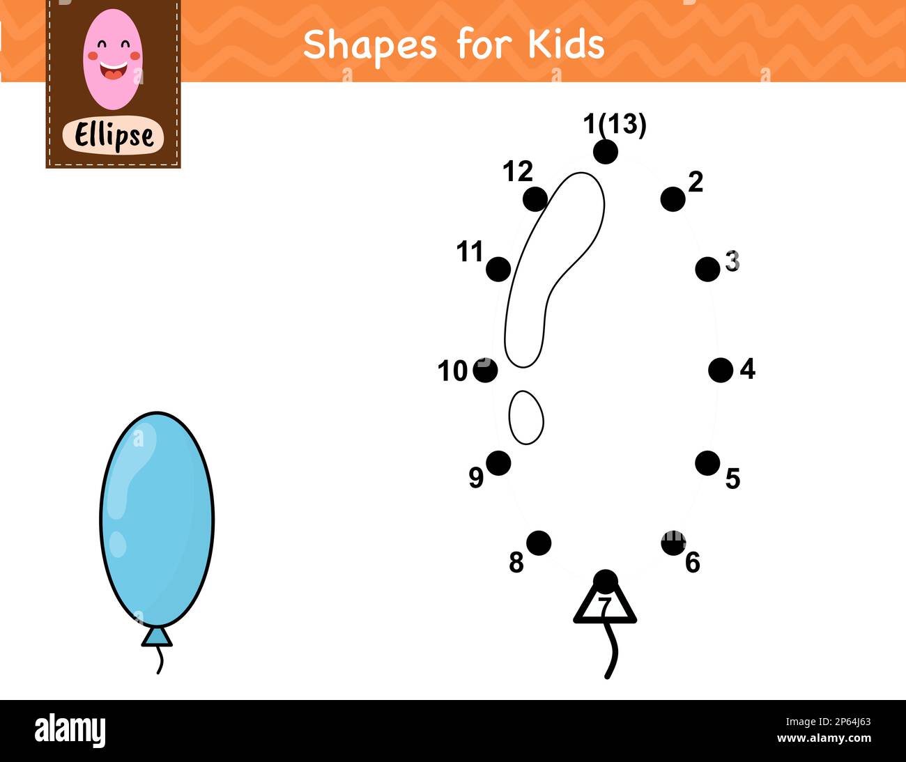 Connect the dots and draw a ballon. Dot to dot number game for kids