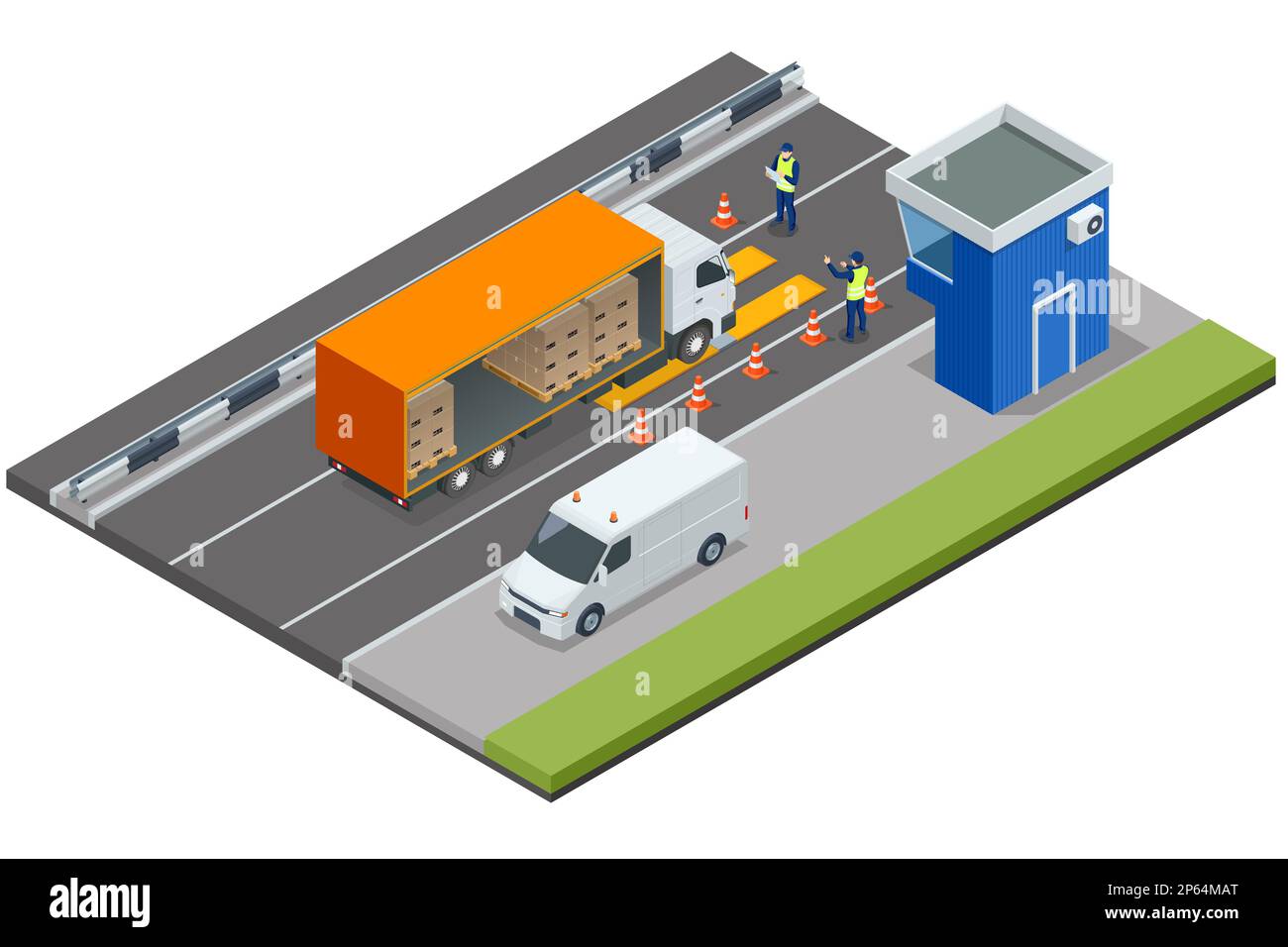 Isometric Container car on the weighing scale Cargo transport, Truck