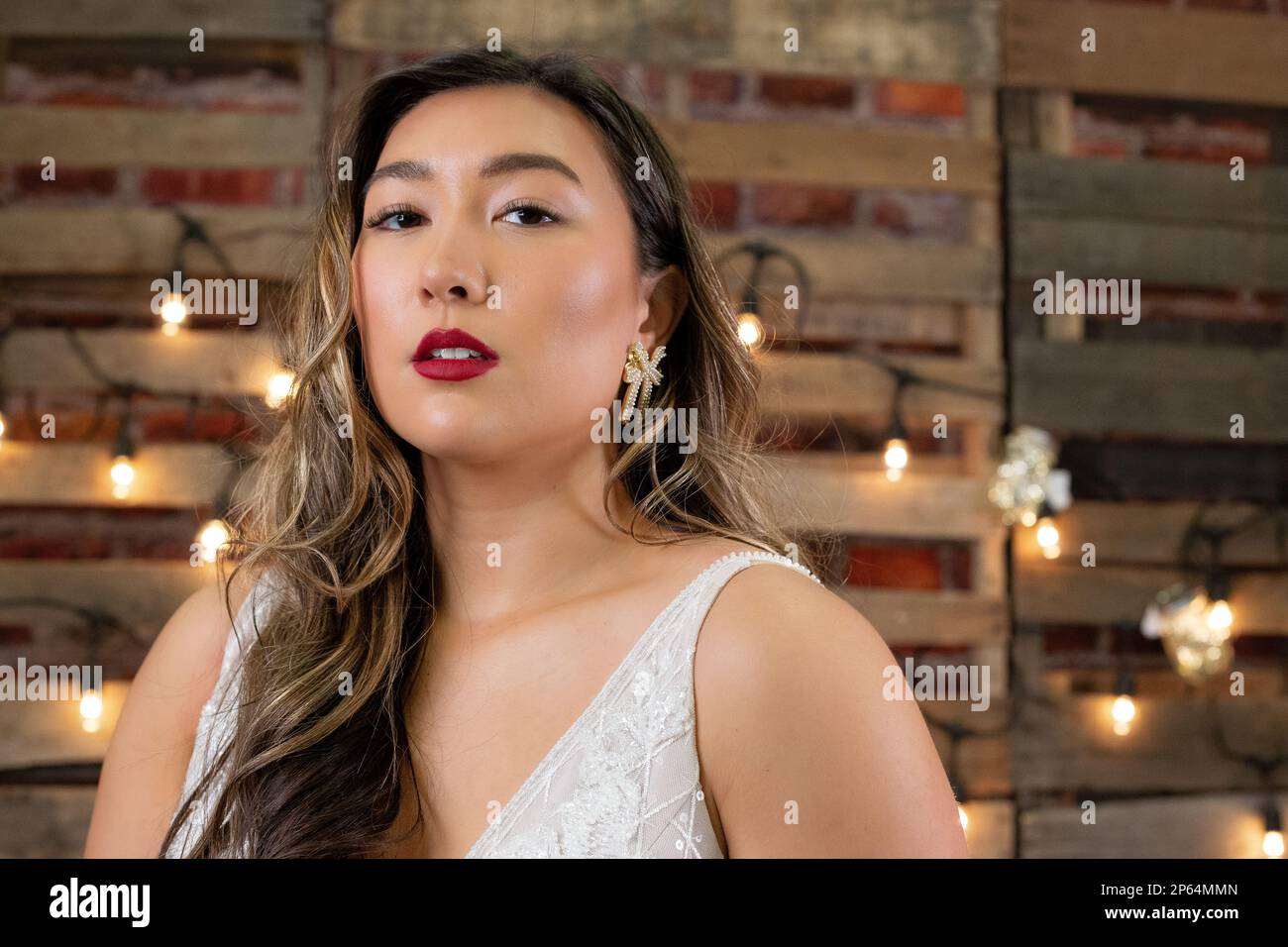 Model Posing in Wedding Scene Stock Photo