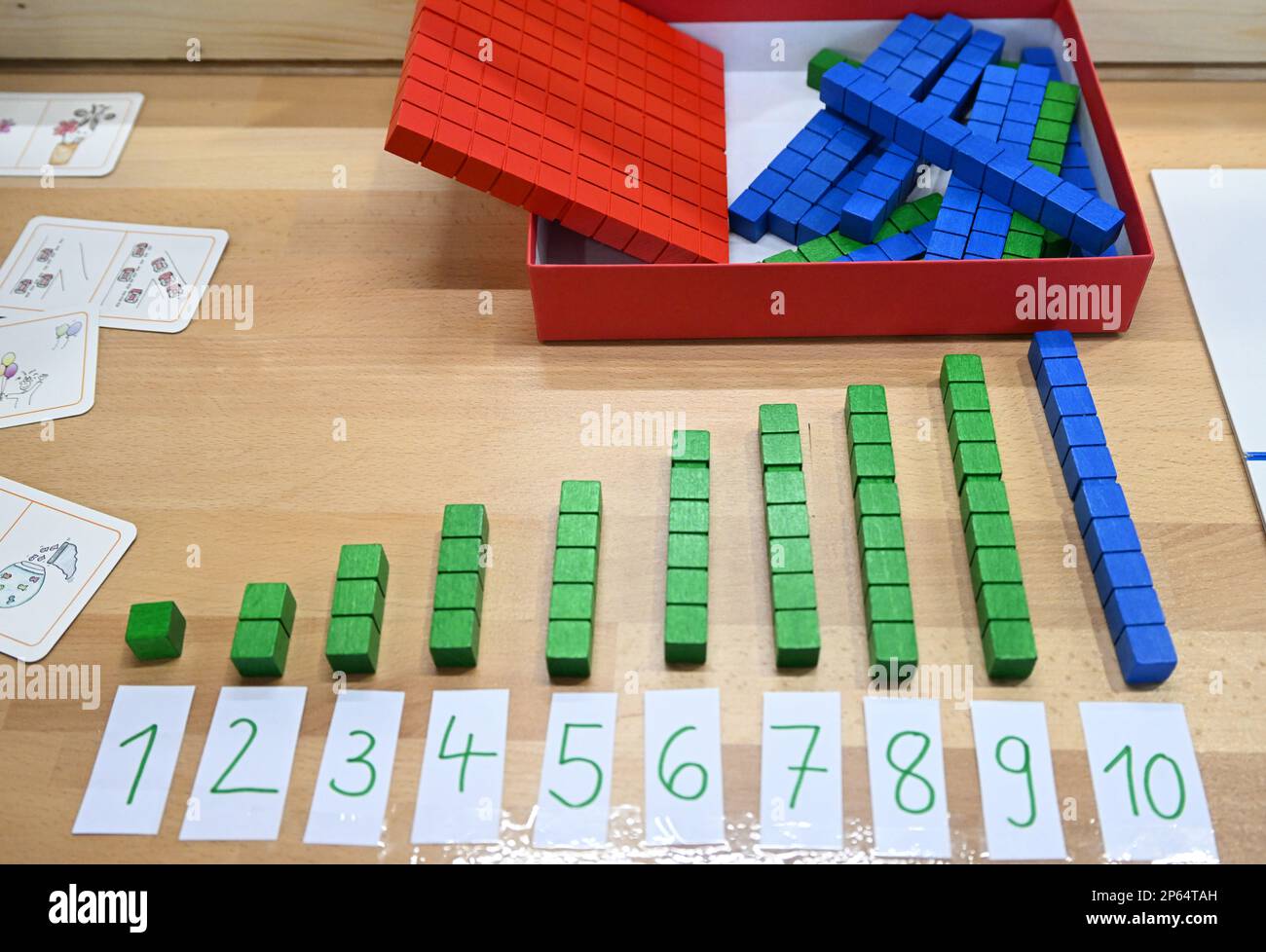 Stuttgart, Germany. 07th Mar, 2023. Wooden blocks for number lines are ...