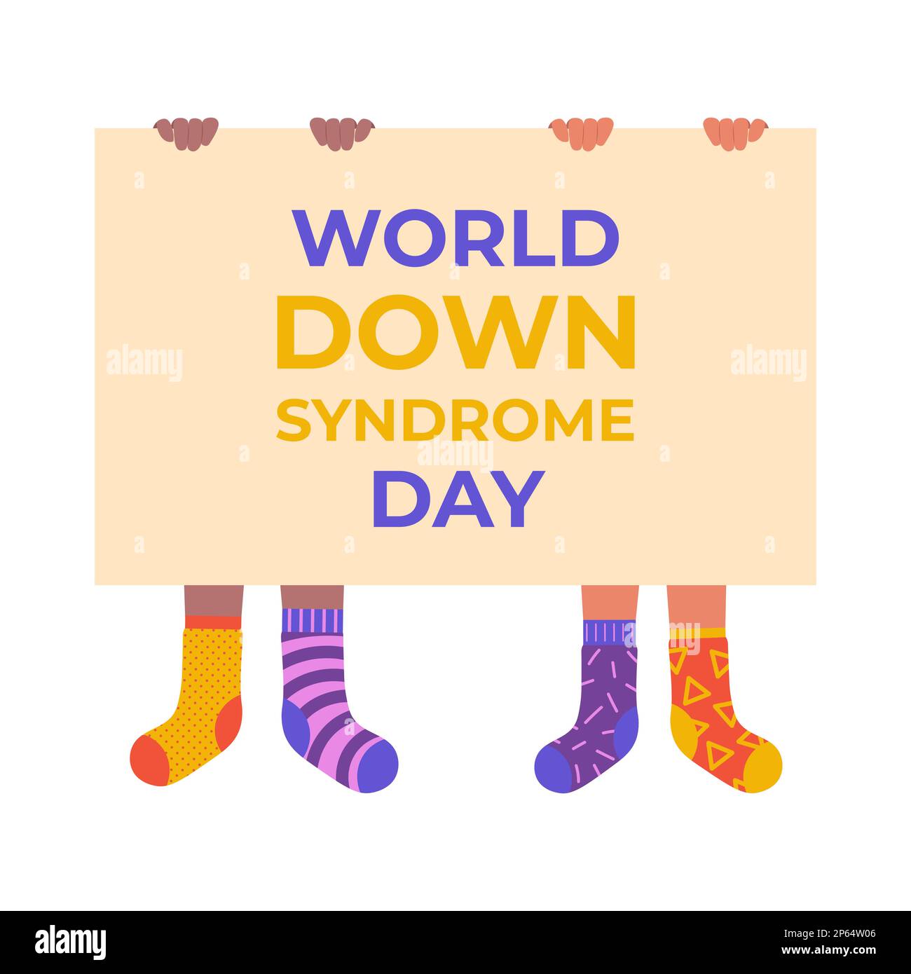 Children In Unpaired Socks Holding Banner For Down Syndrome Day Flat Style Vector Illustration Stock Vector