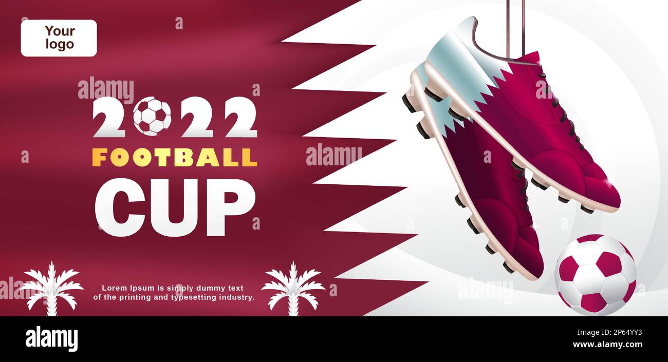 2022 Football Cup, 3d illustration of soccer shoes with flag Stock Vector