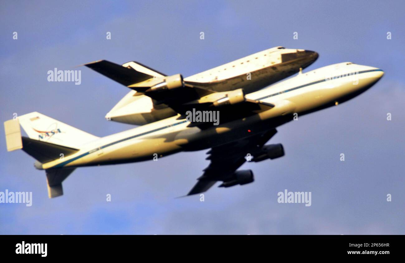 The Space Shuttle Endeavour, carried atop NASA's 747 Shuttle Carrier ...