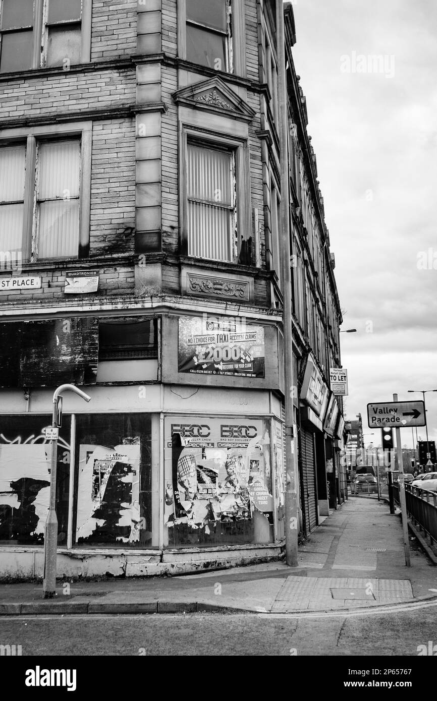 Run down buildings in the centre of Bradford City Centre Stock Photo