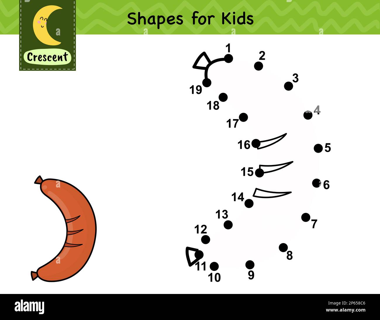 Connect the dots and draw a sausage. Dot to dot number game for kids ...