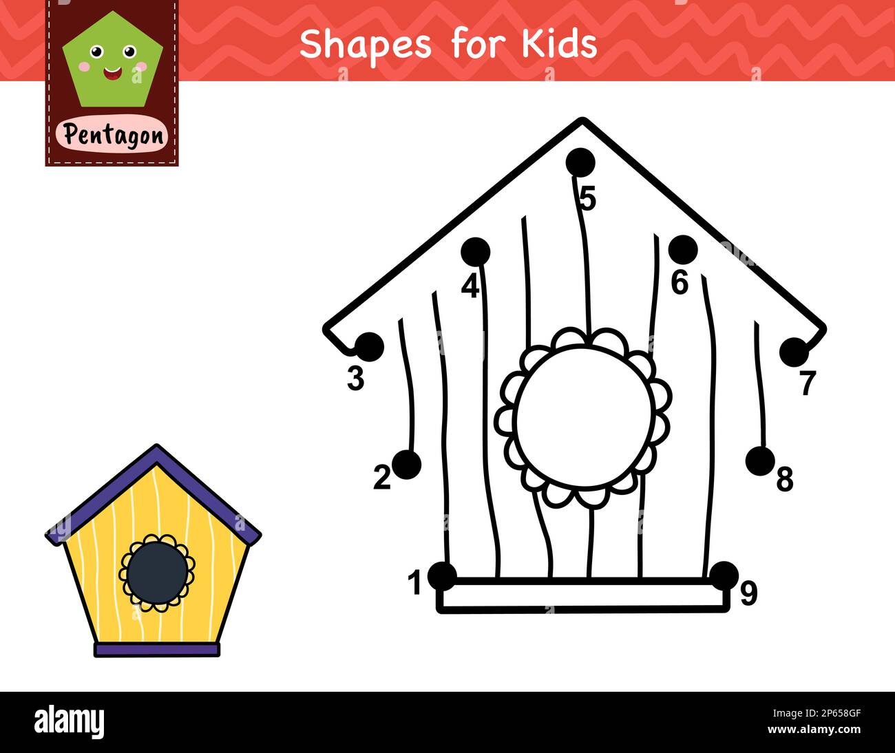 Connect the dots and draw a bird house. Dot to dot number game for kids