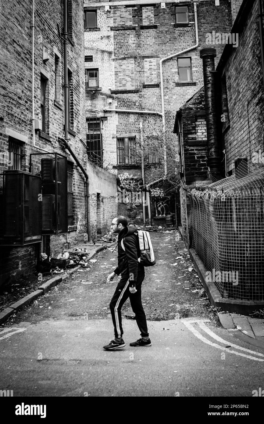 Run down buildings in the centre of Bradford City Centre Stock Photo