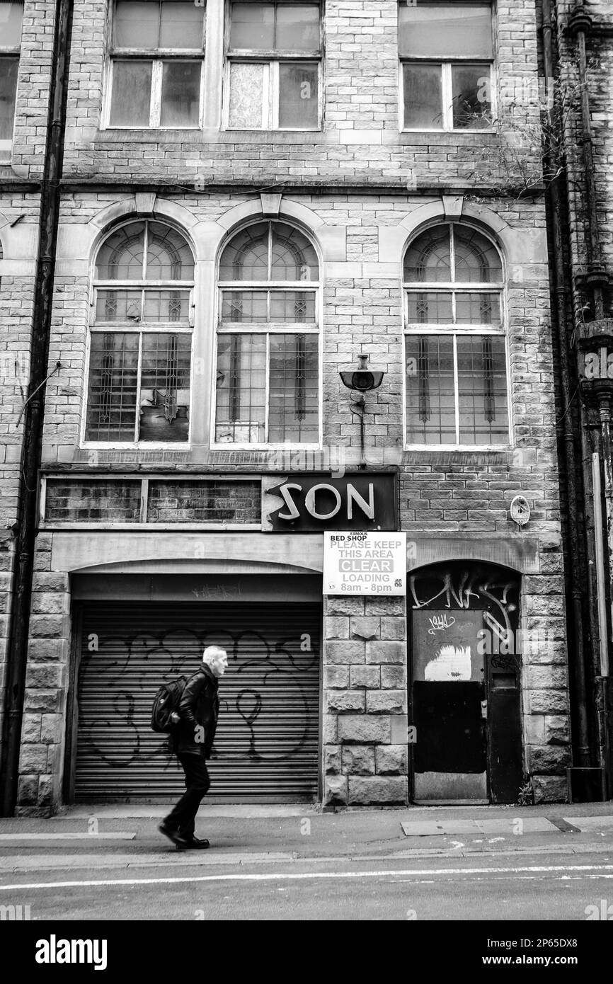Run down buildings in the centre of Bradford City Centre Stock Photo