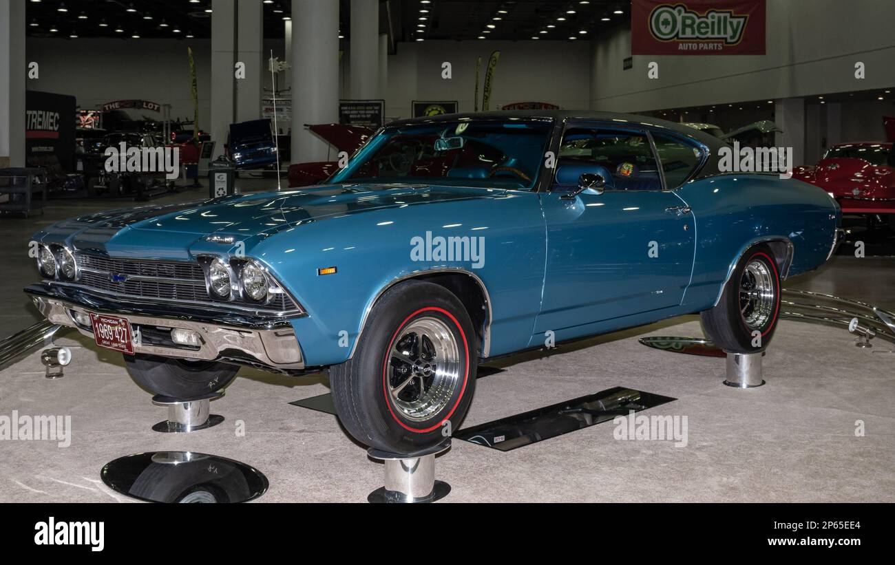 DETROIT, MI/USA - February 24, 2023: A 1969 Chevrolet Chevelle restoration, at Detroit AutoRama. Stock Photo