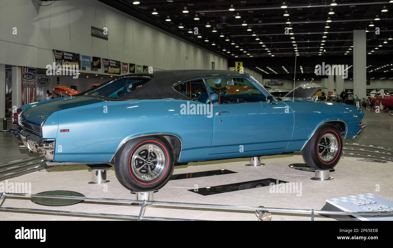 DETROIT, MI/USA - February 24, 2023: A 1969 Chevrolet Chevelle restoration, at Detroit AutoRama. Stock Photo