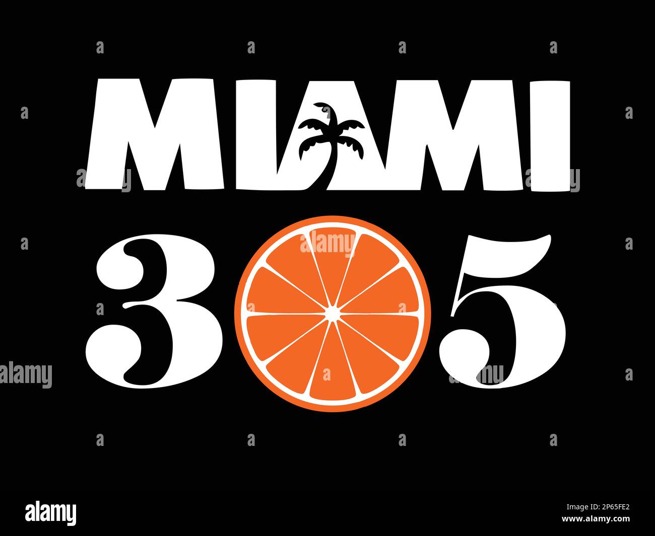 MIAMI 305 with the symbol of Miami Florida beach palm tree and orange. Stock Vector