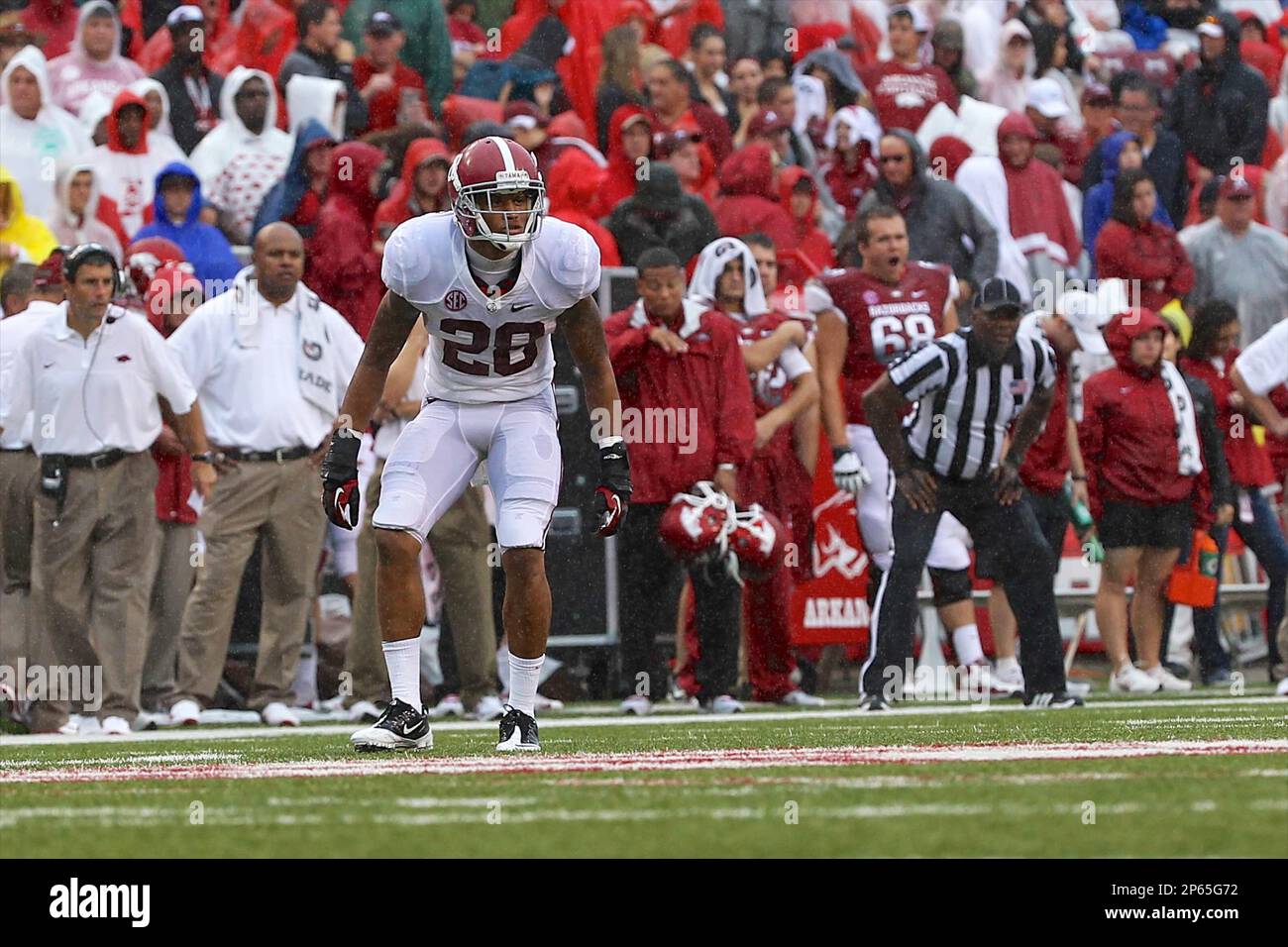 Sep 15, 2012: Alabama corner back Dee Milliner #28 drops into coverage. The  Crimson Tide defeated the Razorbacks 52-0 at Donald W. Reynolds Stadium in  Fayetteville , AR. Richey Miller/CSM (Cal Sport