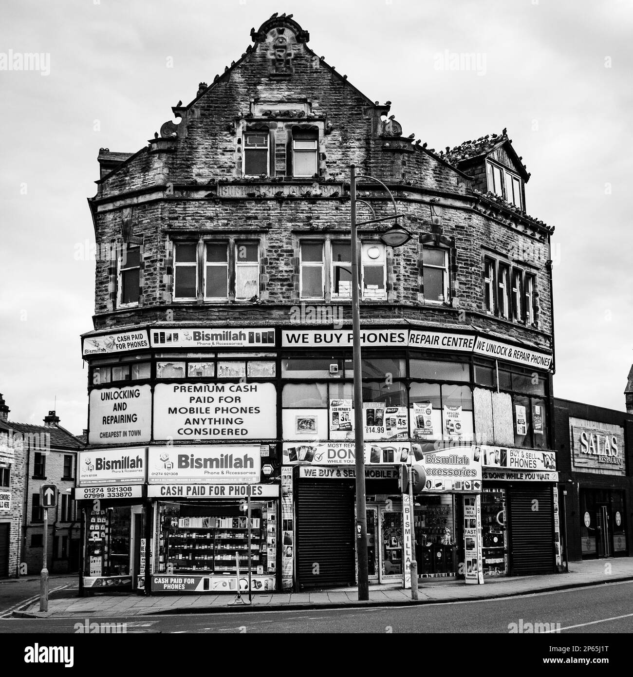 Run down buildings in the centre of Bradford City Centre Stock Photo
