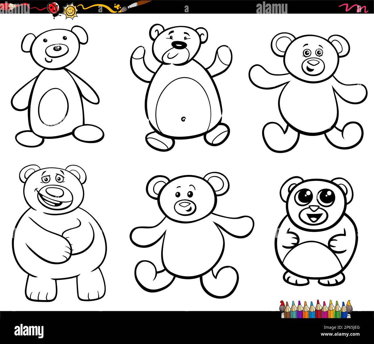 Black and white cartoon humorous illustration of funny bears animal